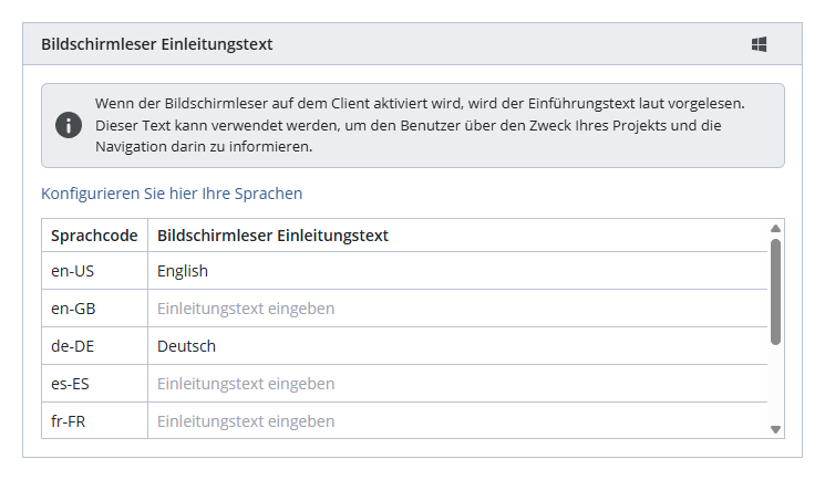 Einleitungstexte für Screenreader