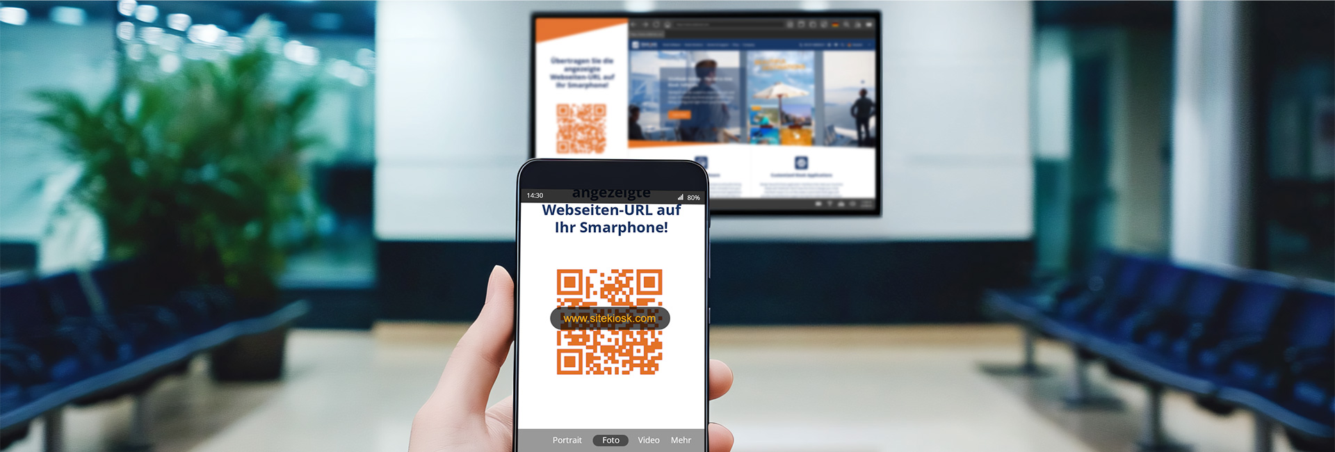 Wie kann man eine URL von einem Kiosk auf ein anderes Gerät mit einem QR-Code übertragen?